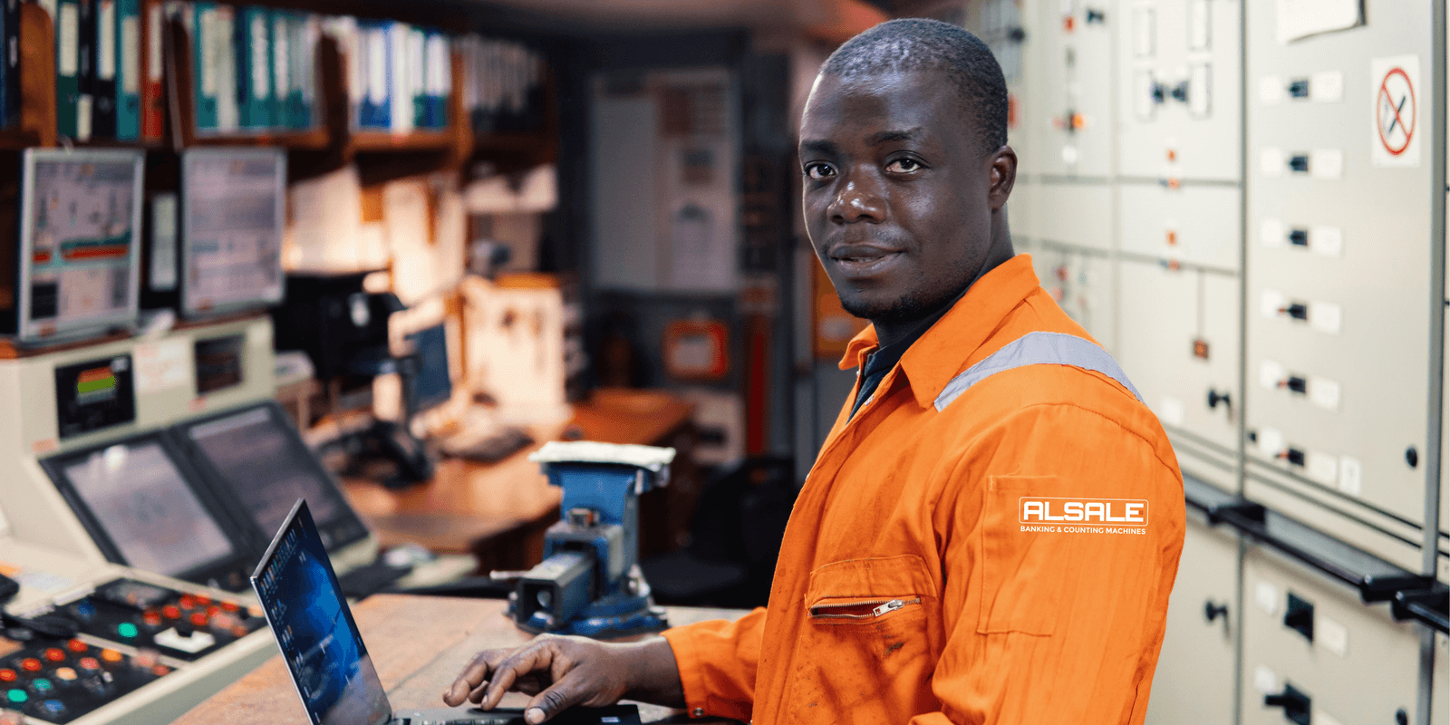 ALSALE certified technician servicing banking equipment